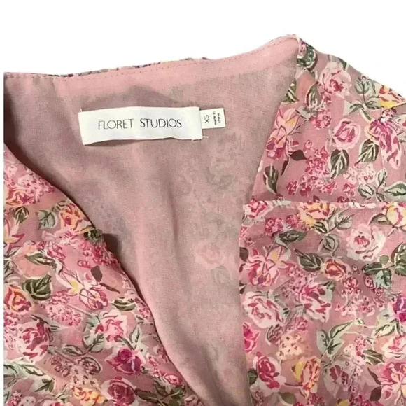 FLORET STUDIOS Ruffle Side Tie Wrap Midi Dress in Mauve Pink Size XS NWOT - Picture 8 of 10